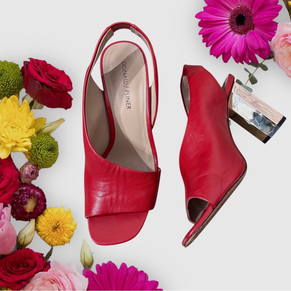 Donald J.Pliner Ella Red Leather Women's Slingback High Heels.Red Leather Shoes